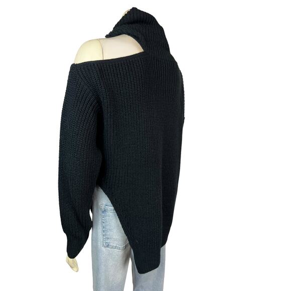 Lulu’s Womens sweater M Medium Black Knit Cold Shoulder Turtleneck Slouchy - Picture 10 of 11